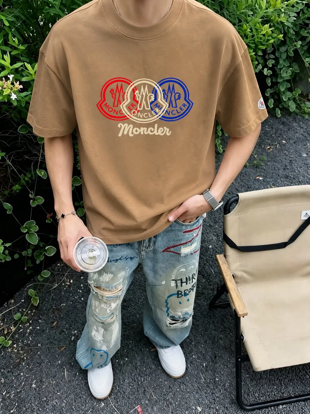 moncle～ logo 《 》7a tee ， Same Style ， : Black White Coffee Brown Size：S（90-130 ） M（125-150 ） L（135-165 ） XL（160-190 ） XXL（185-220 ）
